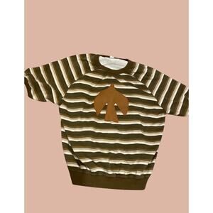 Large Striped Upcycled Shirt | Boho Indie Maximalist Reworked Bird